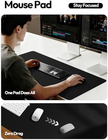 YSAGi Leather Desk Protector, Office Mat, Large Mouse Mat, Non-Slip PU Leather Blotter, Laptop Desk Mat, Waterproof Writing Pad for Office and Home (Black, 31.5" x 15.8")