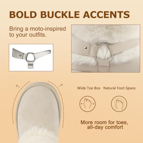 Furry Winter Boots for Women Block Heels Platform Buckle Slip On
