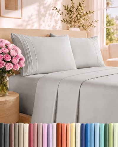 Cal King Size 4 Piece Sheet Set - Breathable & Cooling Sheets - French Grey