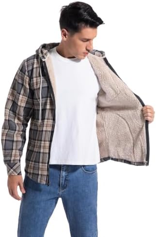 Elesuit Men's Full Zip Fleece Flannel Jacket Shirt Plaid Cotton Hoodie Coat