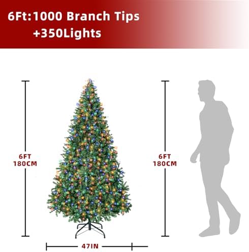 6FT Prelit Christmas Artificial Tree with Led Lights, Lighted Xmas Tree