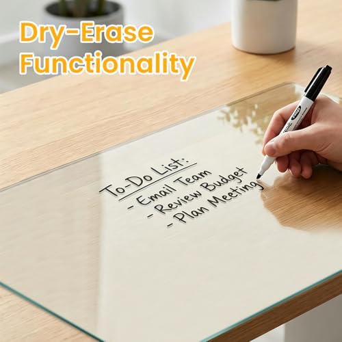 Tempered Glass Desk Pad 24" x 18" - Clear Non-Slip Office Desk Mat for Keyboard & Monitor, Easy to Clean Glass Writing Pad for Home & Work