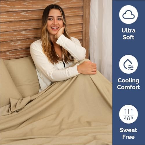 Cal King Size 4 Piece Sheet Set - Breathable & Cooling - Heathered Tan