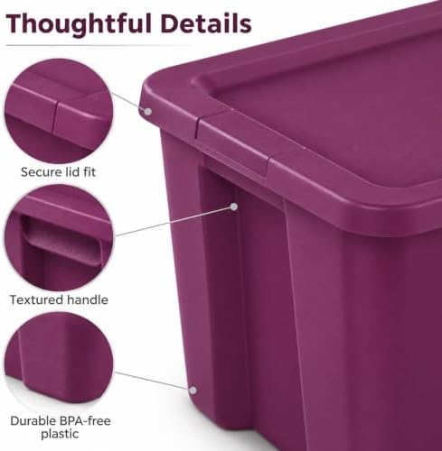 18 Gal Storage Bin with Snap-On Lid, Stackable Tote, Magenta