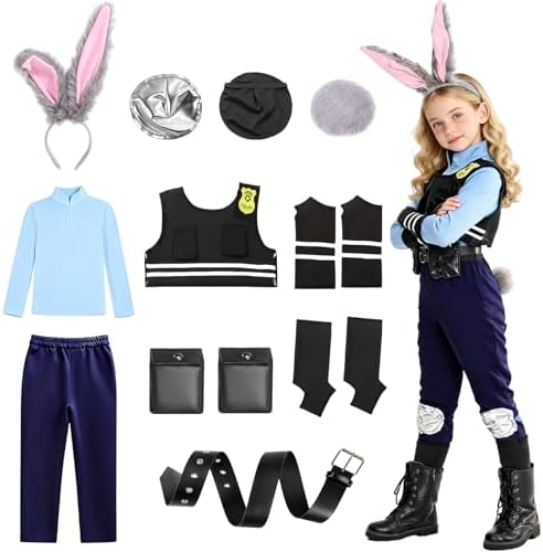 Kids Police Officer Costume Set - Bunny Headband Dress Up for Girls 4-9, Christmas & School Performances