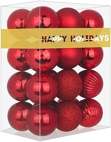 Rose Red 3.2" Large Christmas Balls - Christmas Tree Decoration Ornaments Shatterproof Hanging Balls for Birthday Halloween Holiday Wedding Decorations Set of 24pcs