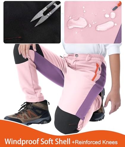 Boys Snow Pants Kids Fleece Lined Thermal Winter Hiking Pants Waterproof Softshell Elastic Waist Outdoor Cold Weather