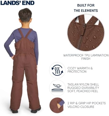 Lands' End Unisex Kids Squall Waterproof Adjustable Insulated Iron Knee Snow Bib Overalls