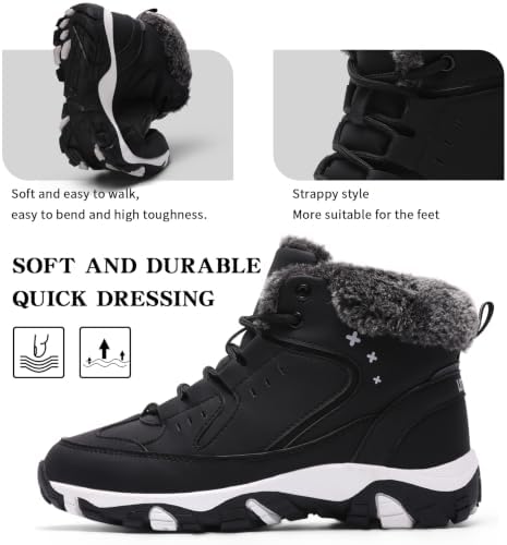 Littleplum Womens Snow Boots - Warm Fur Line Anti Slip Winter Short Boots Comfortable Lace Up Ankle Booties for Outdoor Hiking