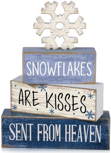 Lineshading 4 Pcs Christmas Snowflake Table Decor, Winter Wood Sign Home