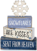 Lineshading 4 Pcs Christmas Snowflake Table Decor, Winter Wood Sign Home