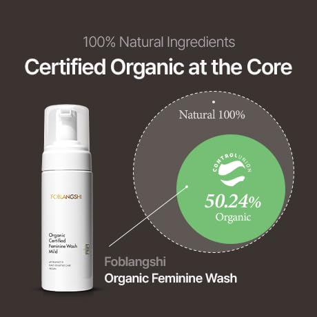 100% Natural Ingredients Premium Organic Feminine Wash, pH Balanced, Fragrance Free Intimate Cleanser, Gentle Daily Foam with Probiotics for Sensitive Skin, Reduce Odor, Vegan, Korea No.1