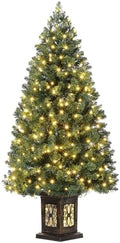 GarveeHome 4.5 Ft Artificial Fiber Optic Christmas Tree, Pre-Lit Artificial Potted Xmas Tree with 300 Led Lights, 8 Lighting Modes, Includes Antique Urn Base, 1 PCS