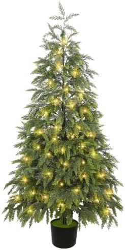 Cllayees 5FT Cedar Christmas Tree with Lights Artificial Potted Tree