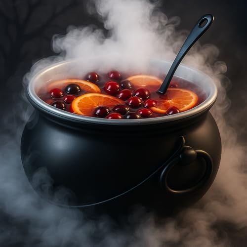 LemonRoad 3 Pcs Halloween Cauldron 12.6 Inch with Ladle Black Plastic Bowl