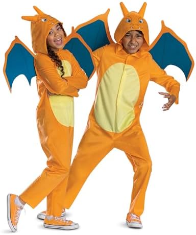 Disguise Pokemon Charizard Costume for Kids, Official Charizard Pokemon Hooded Jumpsuit, Child Size (14-16)