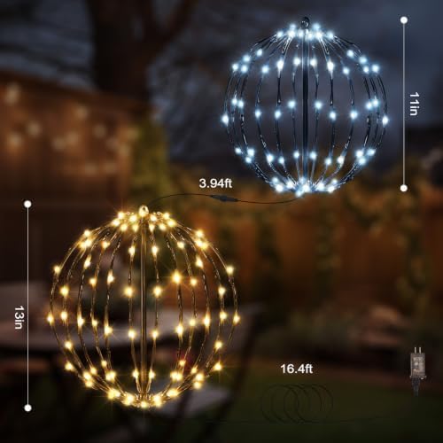 Christmas Decorations, LED Light Balls Outdoor,2 Pack,Warm&Cool White