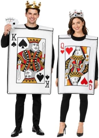 4CT 2026 Adult Couples Halloween King&Queen Playing Card Costumes and Crown