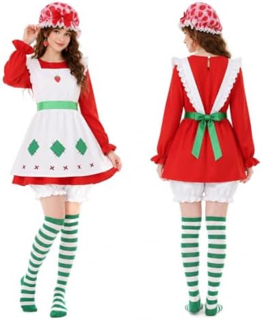 5 Pcs Women's Halloween Strawberry Cake Cosplay Costume Set, Red Dress