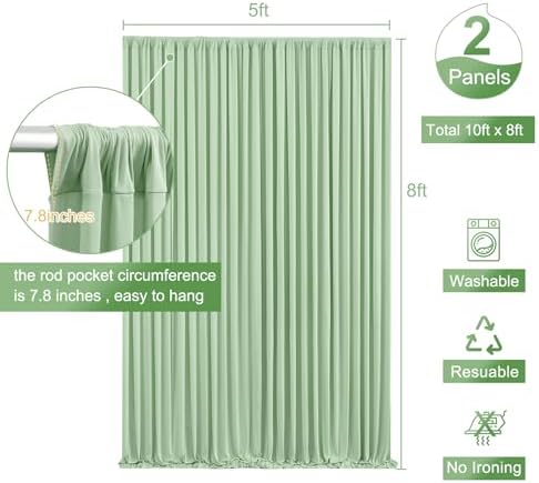 Sage Green Backdrop Curtain for Parties Wrinkle Free Dark Green Photo Curtains Backdrop Drapes Fabric Decoration for Baby Shower Birthday Party Photography 5ft x 8ft,2 Panels