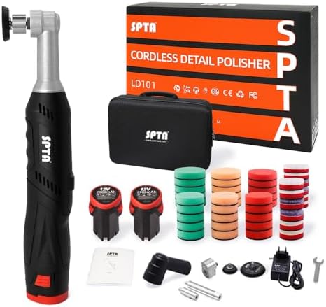 SPTA Cordless Mini Car Polisher, 12V Micro Cordless Scratches Killer Car Polisher RO/DA Mini Car Polisher for polishing, Sanding and Cleaning