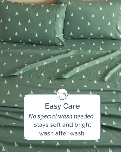 Christmas Sheet Set, Sage Pine Trees, Holiday Xmas Bedding Set - King Size