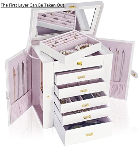 AKOZLIN 6-Tier Jewelry Box Organizer 5 Drawers Storage Extra Large White