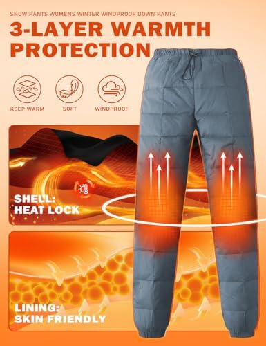 Gihuo Snow Pants Womens Winter Windproof Down Pants Warm Outdoor Ski Pants Padded Loose Ultralight Warm Trousers