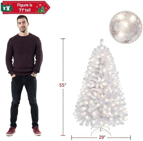 Yaheetech 4.5ft Pre-lit Christmas Tree with 150 Warm White Lights, White
