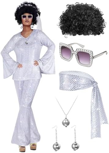 Jexine 70s Disco Outfit Women Sequin Sparkly Costume