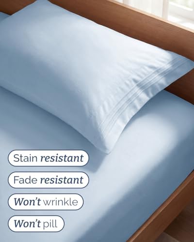 Twin Size 3 Piece Sheet Set - Comfy Breathable & Cooling Sheets - Sky Blue