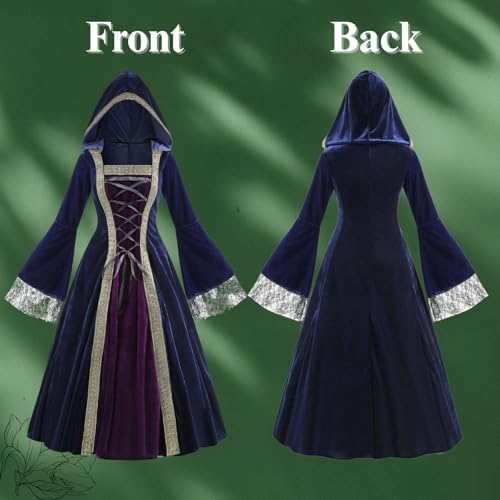Colorful House Women Hooded Medieval Renaissance Dress Halloween for Adult