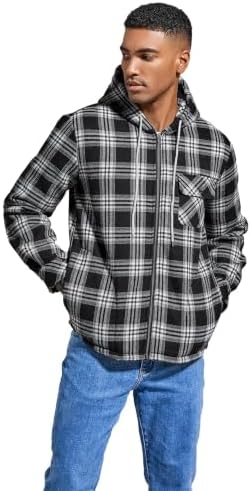 Elesuit Men's Full Zip Fleece Flannel Jacket Shirt Plaid Cotton Hoodie Coat