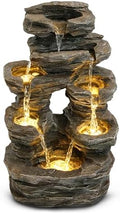 7-Tier Cascading Outdoor Fountain with LED Lights, 23 inch H Fountains and Waterfalls Stone-Look for Garden, Patio, Yard Decor