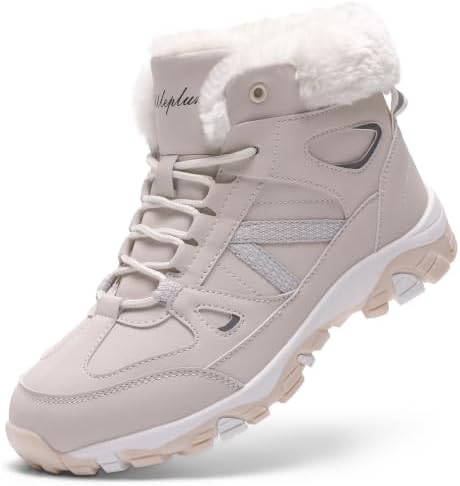 Littleplum Womens Snow Boots - Warm Fur Line Anti Slip Winter Short Boots Comfortable Lace Up Ankle Booties for Outdoor Hiking