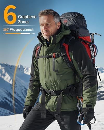Wulcea Graphene Heated Jacket for Men Fur Lined with Large Capacity Battery Pack