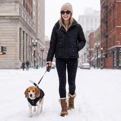 Women's Snow Boots Winter Water-Resistant Faux Fur Lined Warm Outdoor Lace Up Mid-Calf Booties Deep Tread Rubber Sole