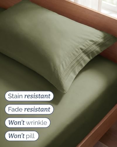 Twin Size 3 Piece Sheet Set - Breathable & Cooling Sheets - Sage Green