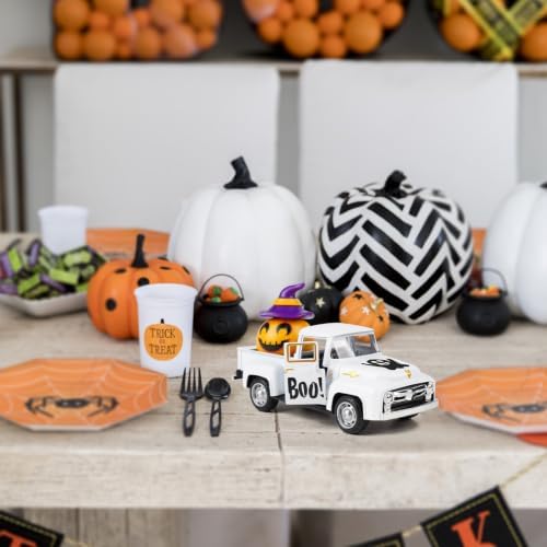 White Halloween Truck Decor, Pumpkin Pickup for Farmhouse Tabletop