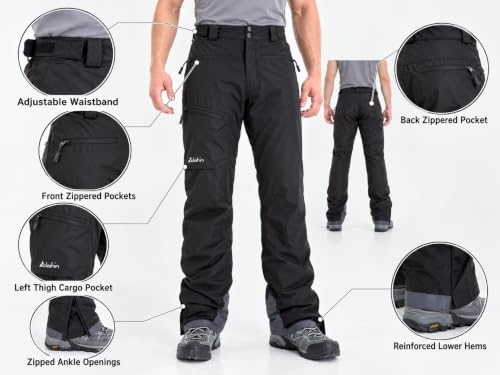 clothin Men's Waterproof Ski Pants Insulated Snow Pants with Boot Gaiters