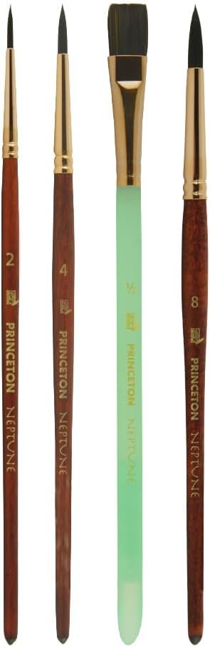 Princeton Neptune Watercolor Paint Brush Set, 4-Piece Professional Synthetic Brushes with Short Handles, Ultra-Soft & High-Absorbency Bristles for Watercolor & Fluid Media Painting