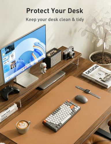 Aothia Faux Leather Desk Mat Mouse Pad, 55" x 17", Khaki