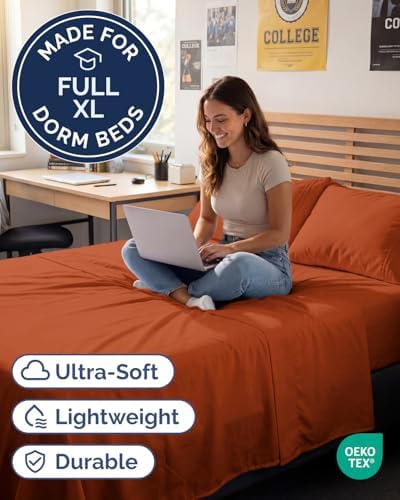 Full XL Sheets - 4 Piece Full XL Sheet Set - Cool & Breathable - Terracotta