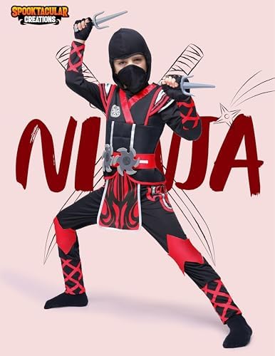 Spooktacular Creations Kids Ninja Costume, Child Boy Ninja Outfit Set, Halloween Costume for Toddler Themed Dress Up Party