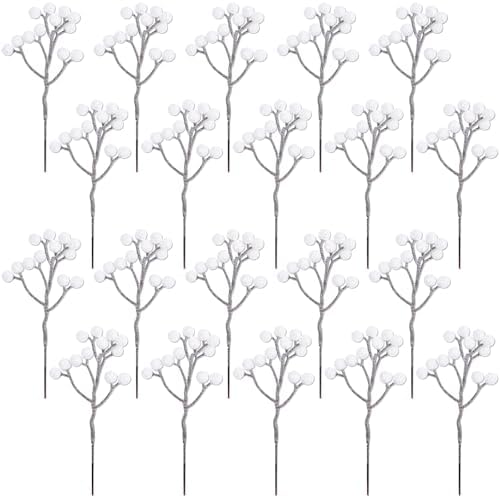Fangoo 20 Pack 7 Inch Artificial White Berry Picks for Christmas Tree Decor