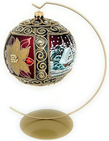 Hand Blown Glass Ball Christmas Ornament, 6 in, Winter Charm Burgundy
