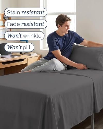 Twin XL Size 3 Piece Sheet Set - Breathable & Cooling Sheets - Dark Grey