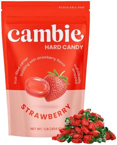 Strawberry Hard Candy Individually Wrapped by Cambie - 1 lbs of Hard Candy