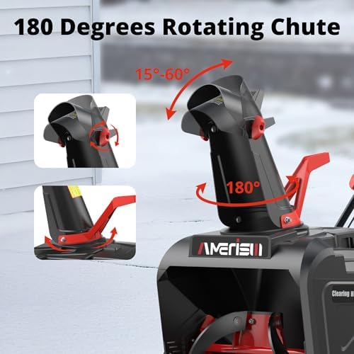AMERISUN 21-Inch Electric Snow Thrower, 15-Amp Corded Snow Blower with LED Light, 180° Adjustable Chute & 30-Ft Snow Discharge for Residential Driveways, Walkways & Patios