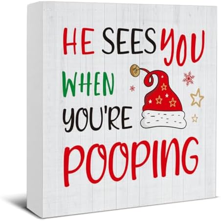 Christmas Bathroom Decorations, Funny Christmas Wood Sign Decor 5x5 Inches